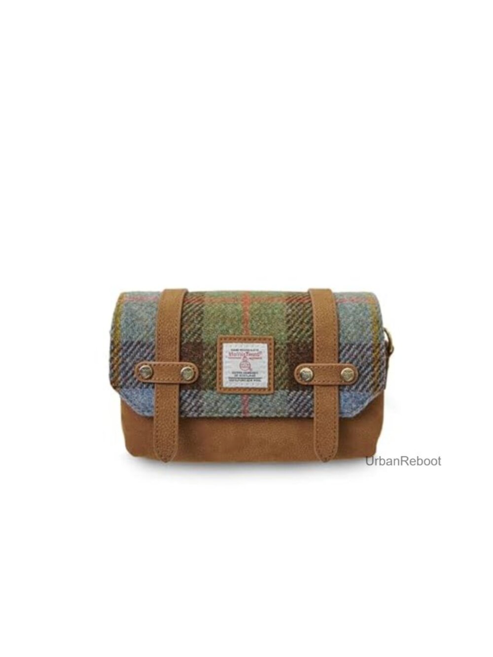 Harris Tweed Pouch with Leather Trim Magnetic Lid Detachable Strap